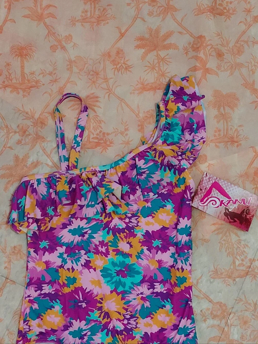 Kanu Surf Floral One Piece Floral  Swimsuit With Ruffle Size - 10 NWT .